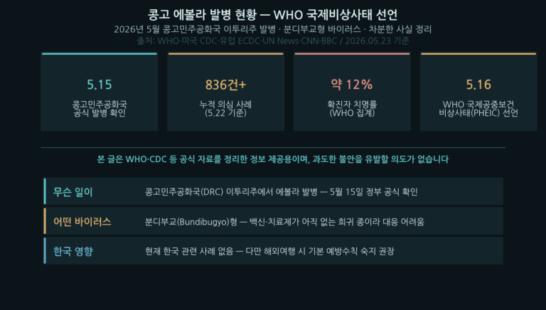 콩고 에볼라 발병 현황 완전정리 — WHO 국제비상사태 선언, 분디부교형 바이러스, 한국 영향과 예방수칙