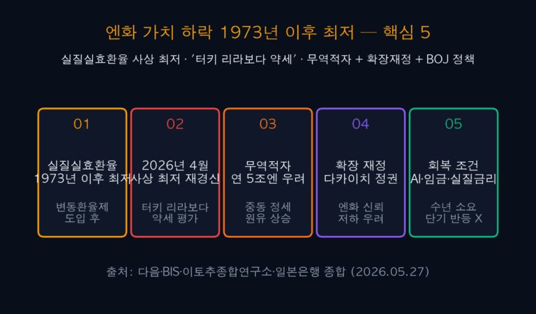 엔화 가치 하락 1973년 이후 최저 — ‘터키 리라보다 약세’ 5대 원인과 전망