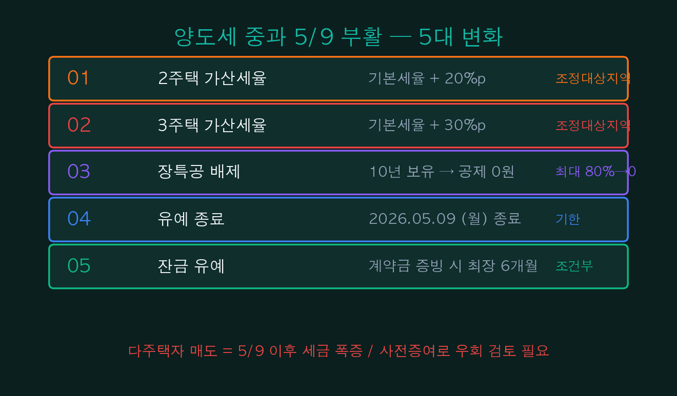 양도세 중과 5/9 부활 5대 변화