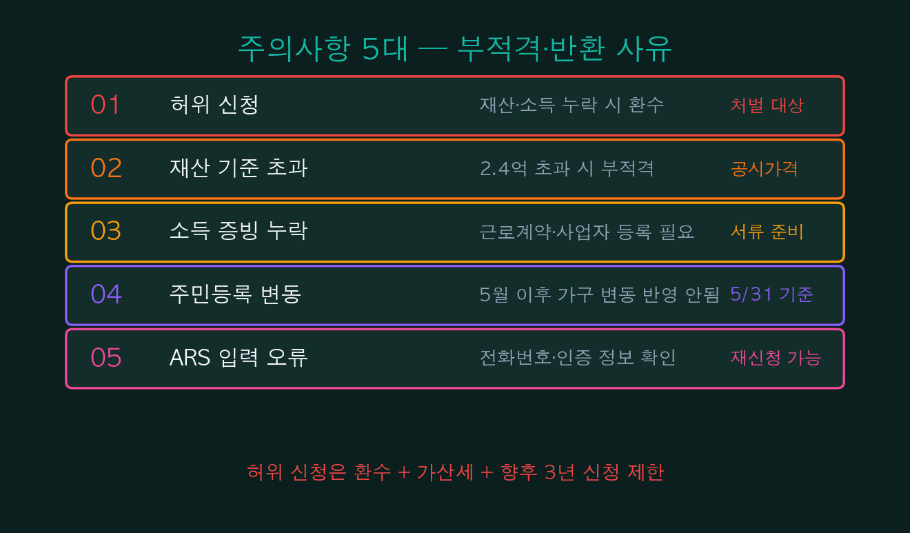주의사항 5대 — 부적격·반환 사유