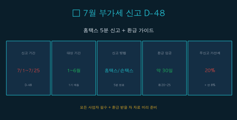 7월 부가세 1기 확정신고 D-48 — 홈택스 5분 신고 + 환급 + 5대 절세 전략